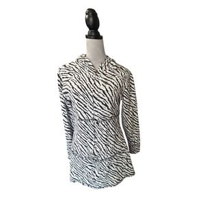 ETHYL L Zebra Print Hooded Duster Cardigan Long Sleeve Black White‎